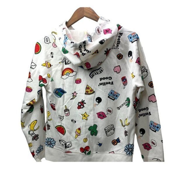 Forever 21 Hooded Emoji Sweater - White/Multi, Juniors Size Medium, Cotton Blend - Picture 2 of 4